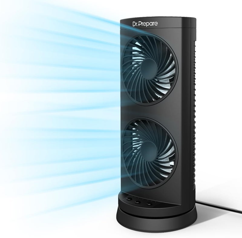 Dr. Prepare Tower Fan Oscillating Fan, Portable Desk Fan with 3-Speed Options, Dual Air Circulation, 110° Oscillation, 3 Timers, Personal Quiet Table Fan for Home Office Desktop Bedroom, 13 inch - Image 1